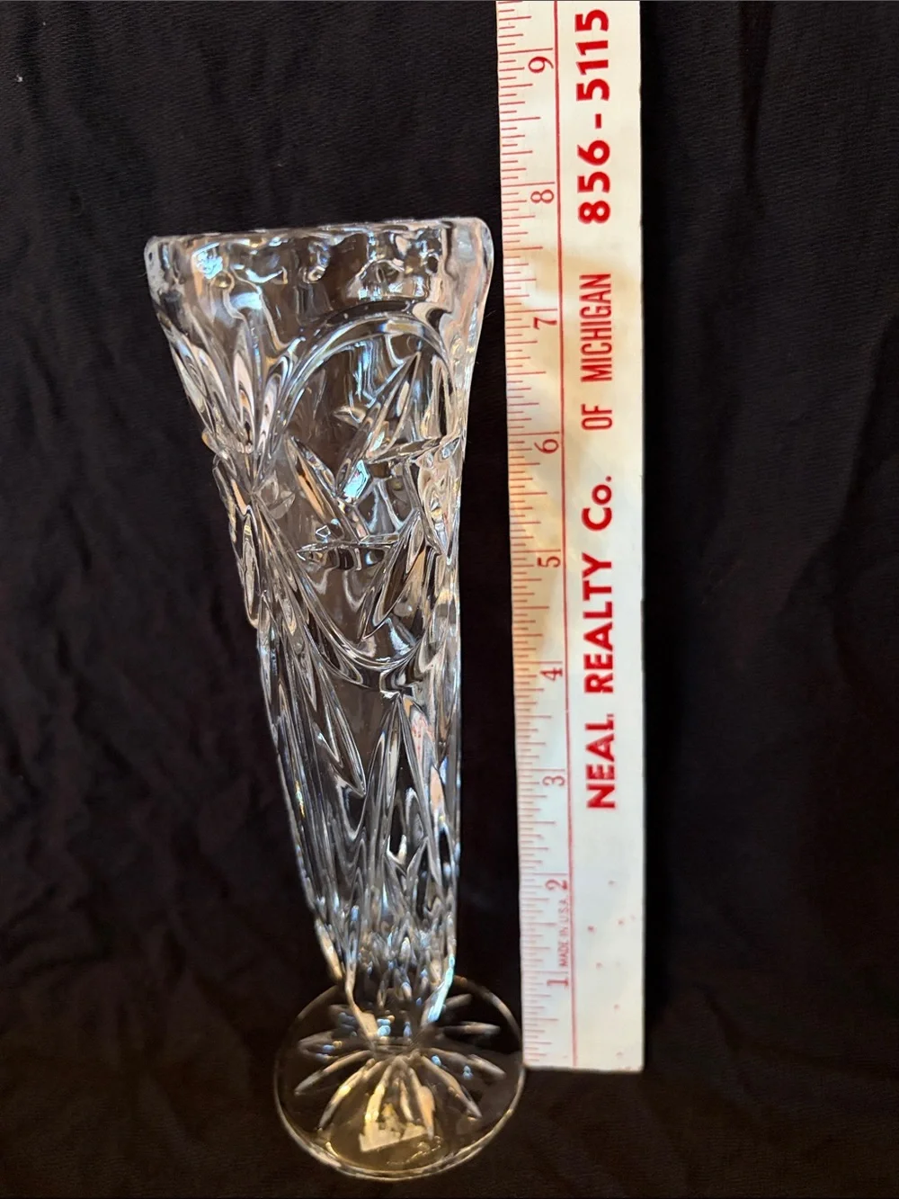 Clear glass  Bud Vase with star pinwheel cut design